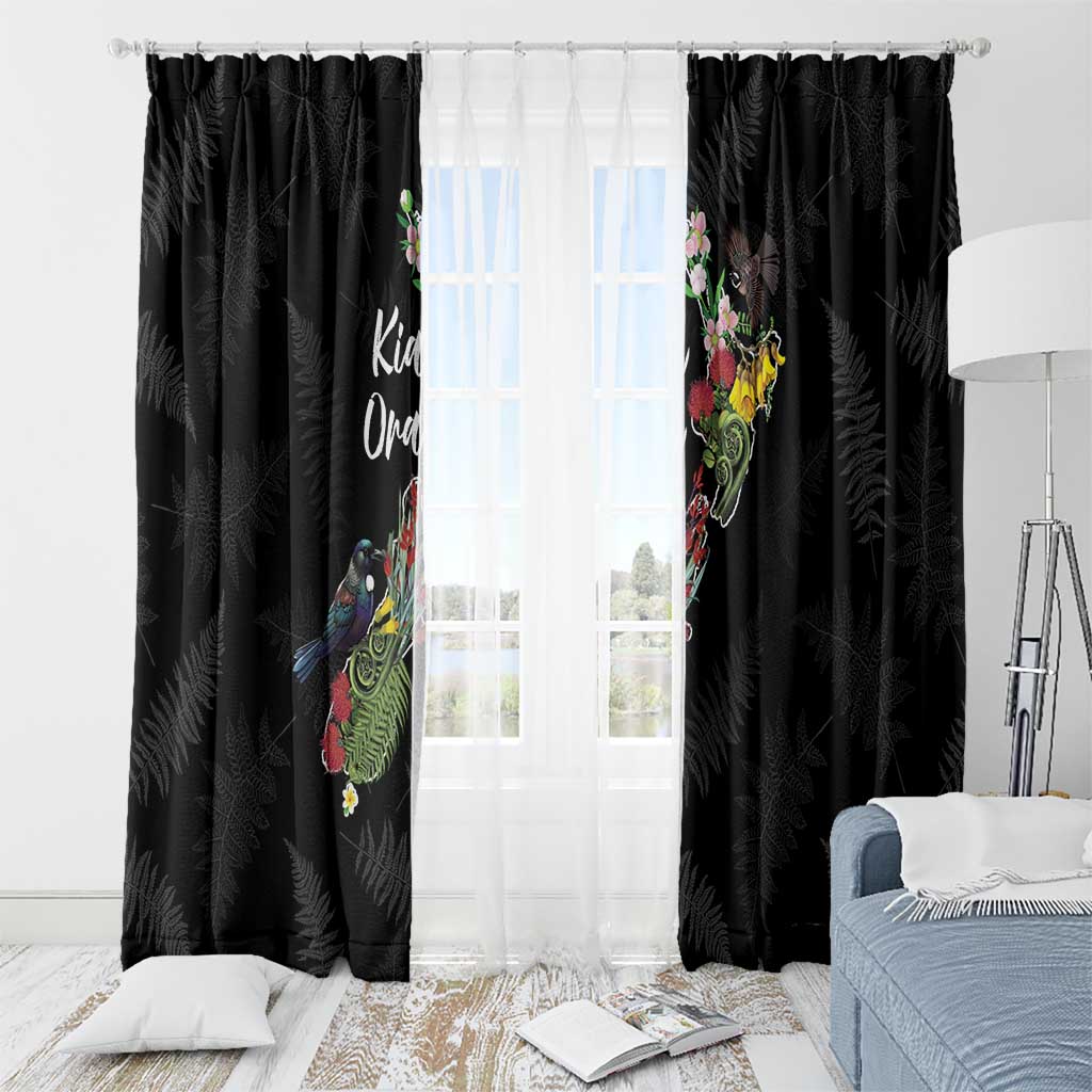 Kia Ora New Zealand Floral Window Curtain Black - Polynesian Pride
