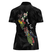 Kia Ora New Zealand Floral Personalized Women Polo Shirt Black - Polynesian Pride