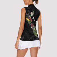 Kia Ora New Zealand Floral Personalized Women Sleeveless Polo Shirt Black - Polynesian Pride