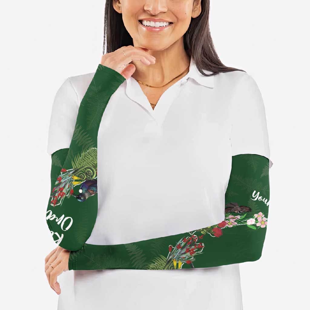 Kia Ora New Zealand Floral Personalized Arm Sleeves Sage Green - Polynesian Pride