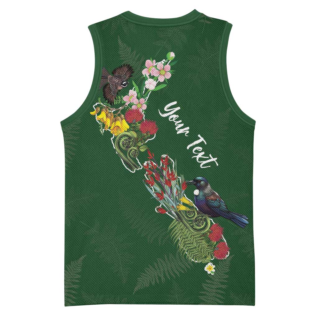 Kia Ora New Zealand Floral Personalized Basketball Jersey Sage Green - Polynesian Pride