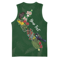 Kia Ora New Zealand Floral Personalized Basketball Jersey Sage Green - Polynesian Pride