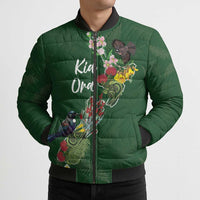 Kia Ora New Zealand Floral Personalized Bomber Puffer Jacket Sage Green - Polynesian Pride