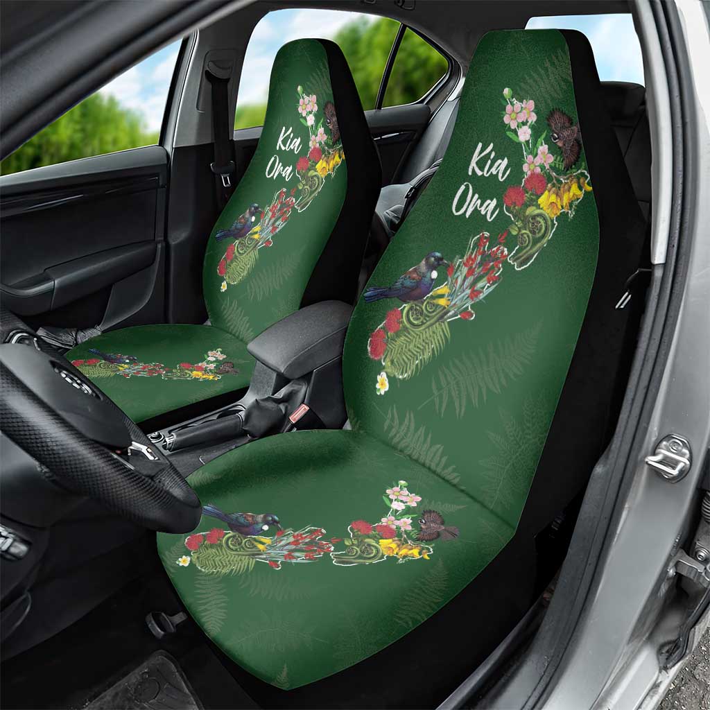 Kia Ora New Zealand Floral Car Seat Cover Sage Green - Polynesian Pride
