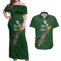 Kia Ora New Zealand Floral Personalized Couples Matching Off Shoulder Maxi Dress and Hawaiian Shirt Sage Green - Polynesian Pride