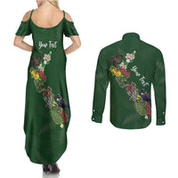 Kia Ora New Zealand Floral Personalized Couples Matching Summer Maxi Dress and Long Sleeve Button Shirt Sage Green - Polynesian Pride