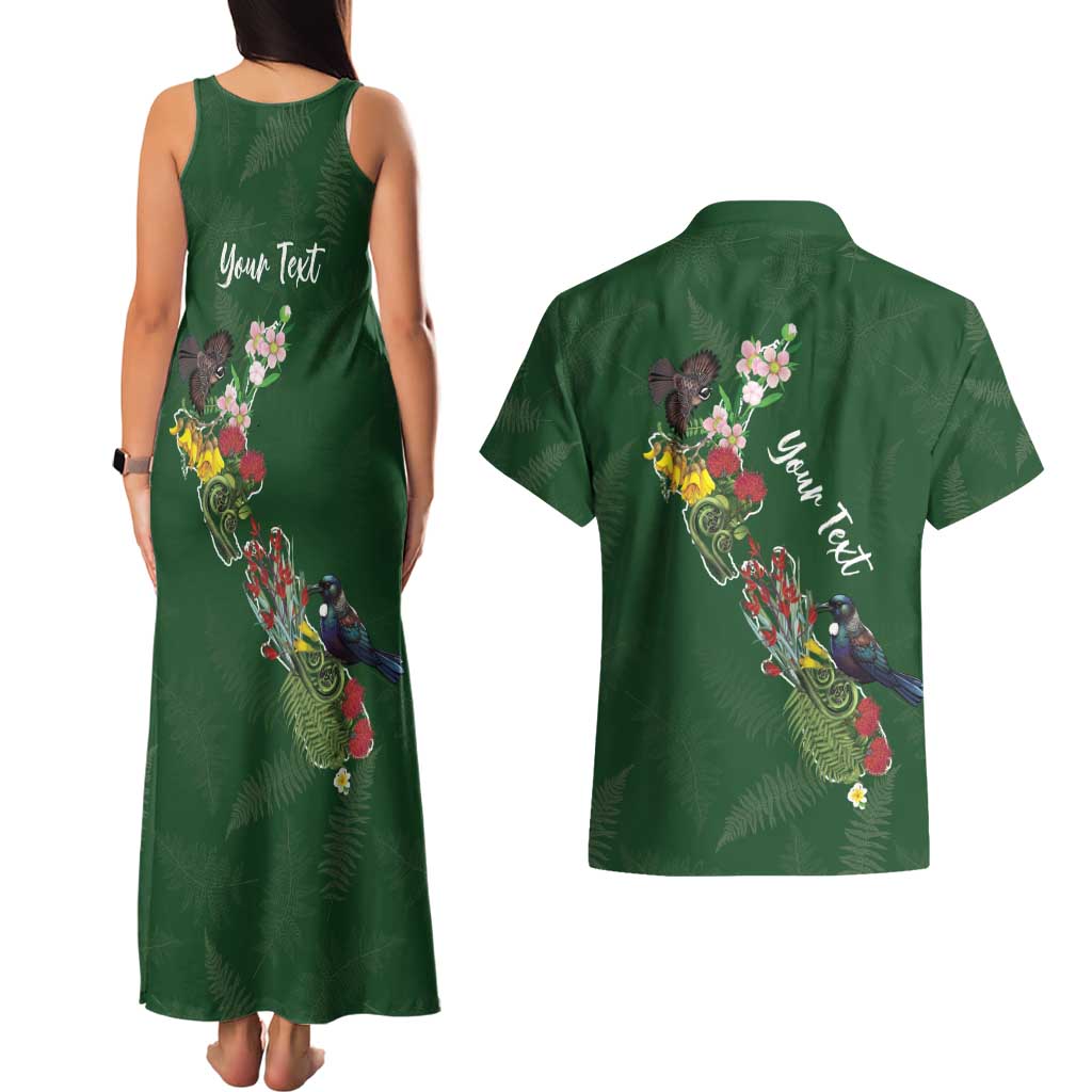 Kia Ora New Zealand Floral Personalized Couples Matching Tank Maxi Dress and Hawaiian Shirt Sage Green - Polynesian Pride