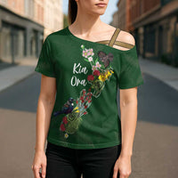 Kia Ora New Zealand Floral Personalized Cross Shoulder Shirt Sage Green - Polynesian Pride