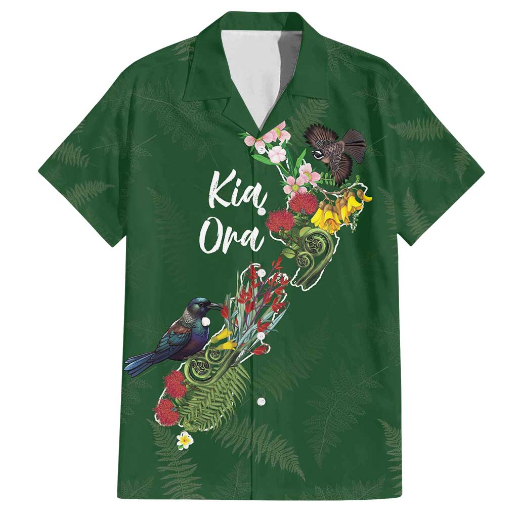 Kia Ora New Zealand Floral Personalized Family Matching Long Sleeve Bodycon Dress and Hawaiian Shirt Sage Green - Polynesian Pride