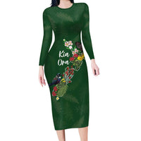 Kia Ora New Zealand Floral Personalized Family Matching Long Sleeve Bodycon Dress and Hawaiian Shirt Sage Green - Polynesian Pride