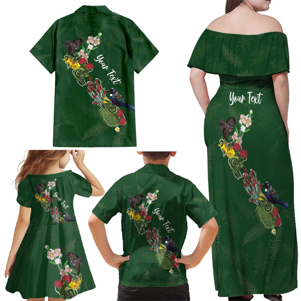 Kia Ora New Zealand Floral Personalized Family Matching Off Shoulder Maxi Dress and Hawaiian Shirt Sage Green - Polynesian Pride