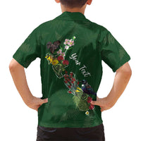 Kia Ora New Zealand Floral Personalized Family Matching Off Shoulder Short Dress and Hawaiian Shirt Sage Green - Polynesian Pride