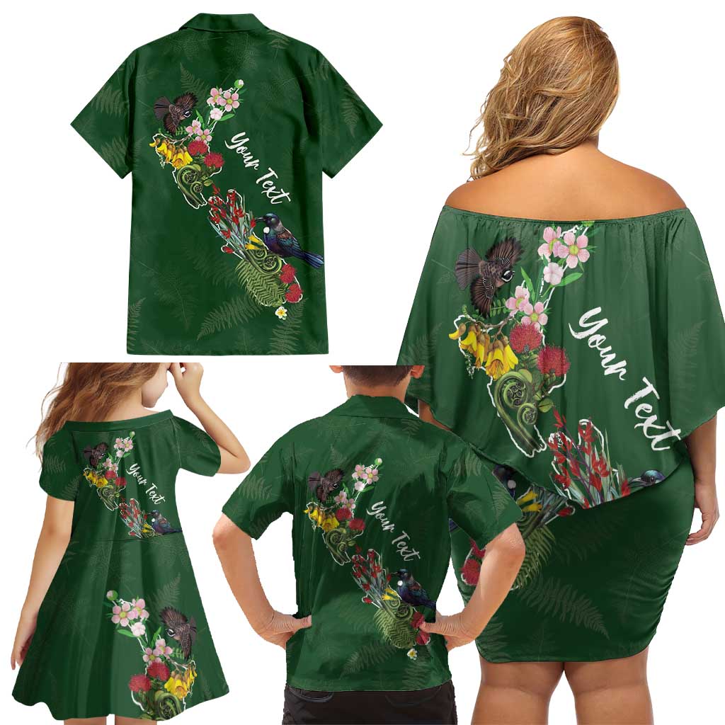 Kia Ora New Zealand Floral Personalized Family Matching Off Shoulder Short Dress and Hawaiian Shirt Sage Green - Polynesian Pride