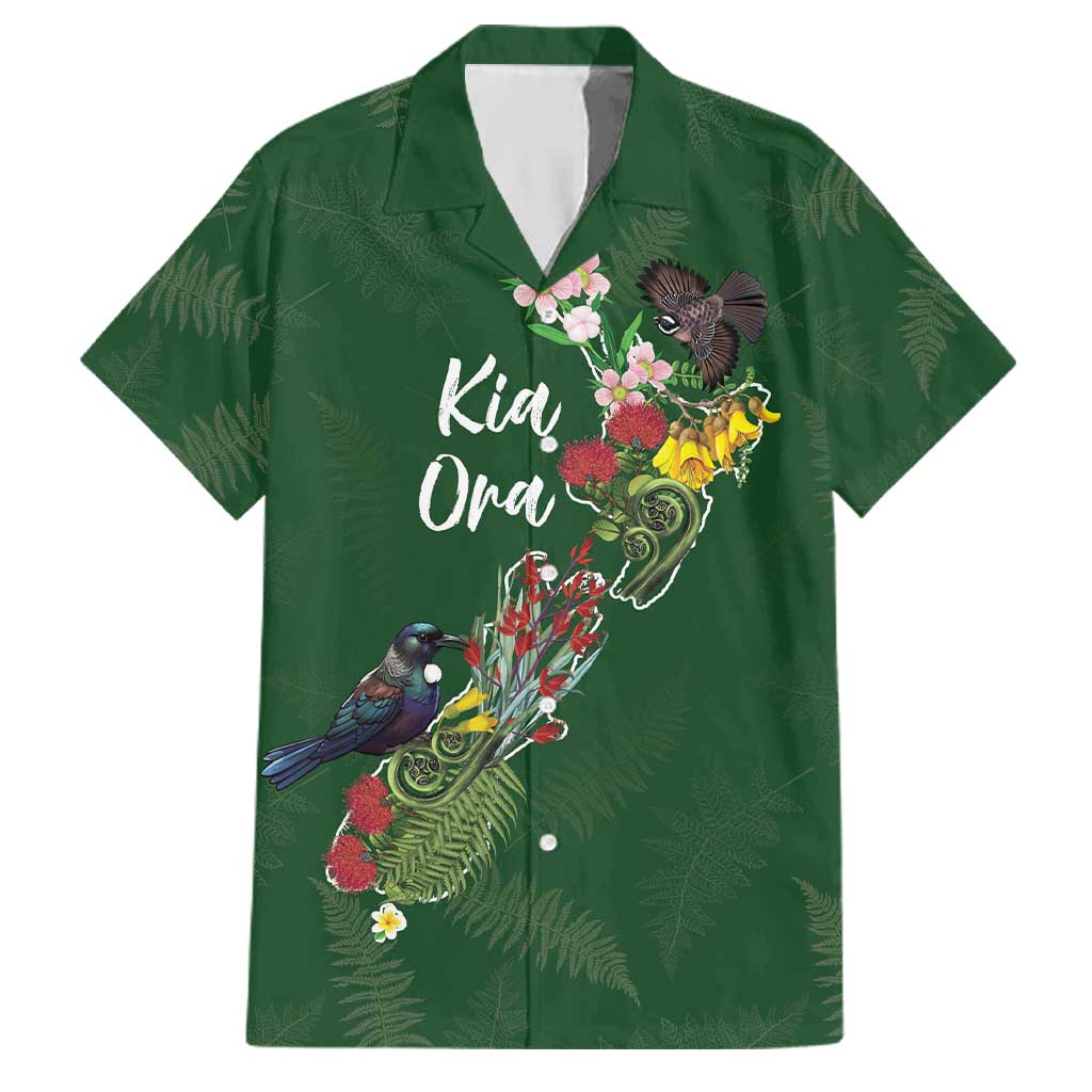 Kia Ora New Zealand Floral Personalized Family Matching Off Shoulder Short Dress and Hawaiian Shirt Sage Green - Polynesian Pride