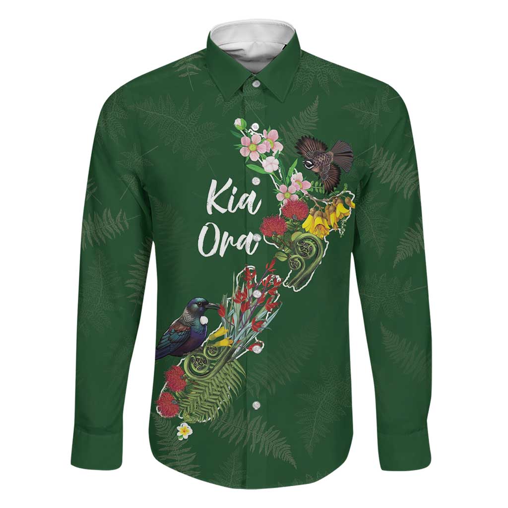 Kia Ora New Zealand Floral Personalized Family Matching Off Shoulder Short Dress and Hawaiian Shirt Sage Green - Polynesian Pride