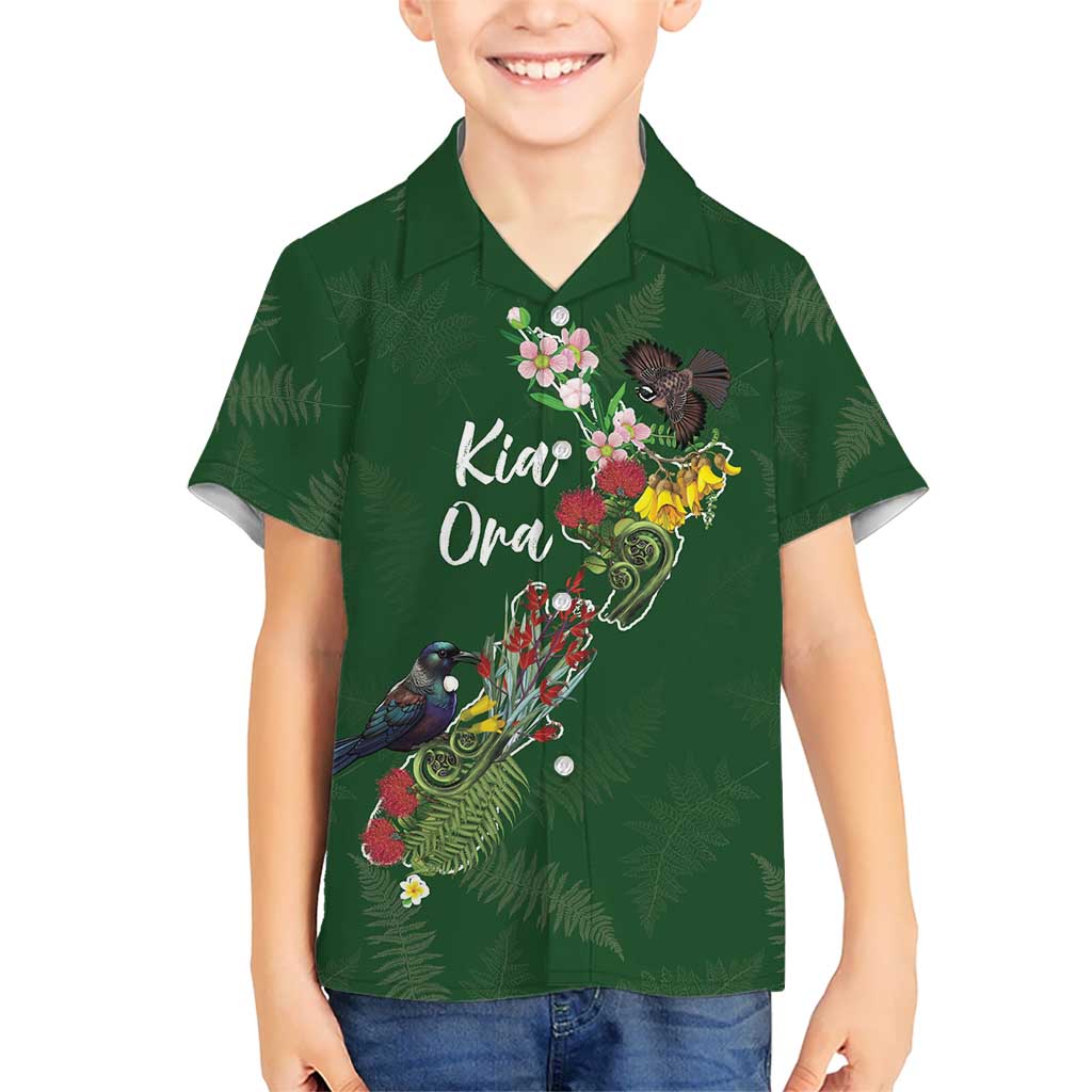 Kia Ora New Zealand Floral Personalized Family Matching Off Shoulder Short Dress and Hawaiian Shirt Sage Green - Polynesian Pride