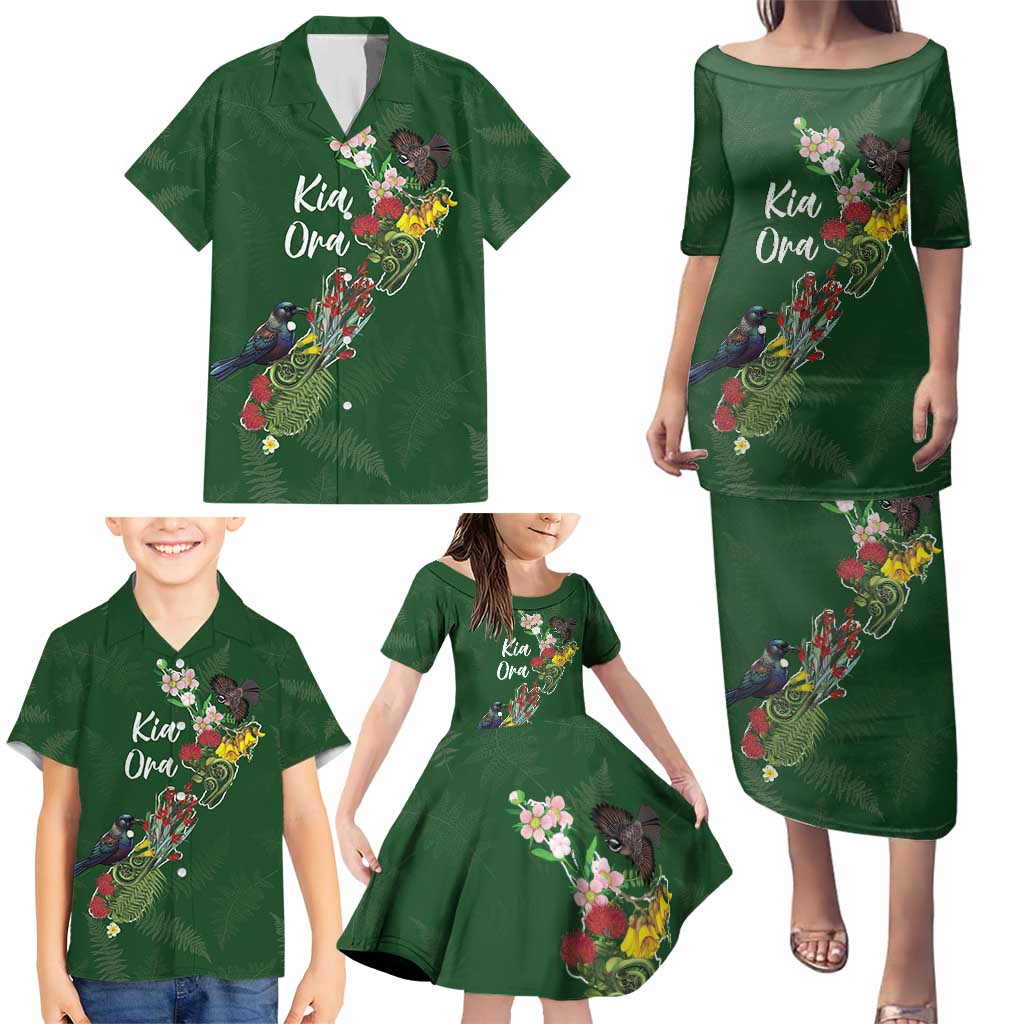 Kia Ora New Zealand Floral Personalized Family Matching Puletasi and Hawaiian Shirt Sage Green - Polynesian Pride