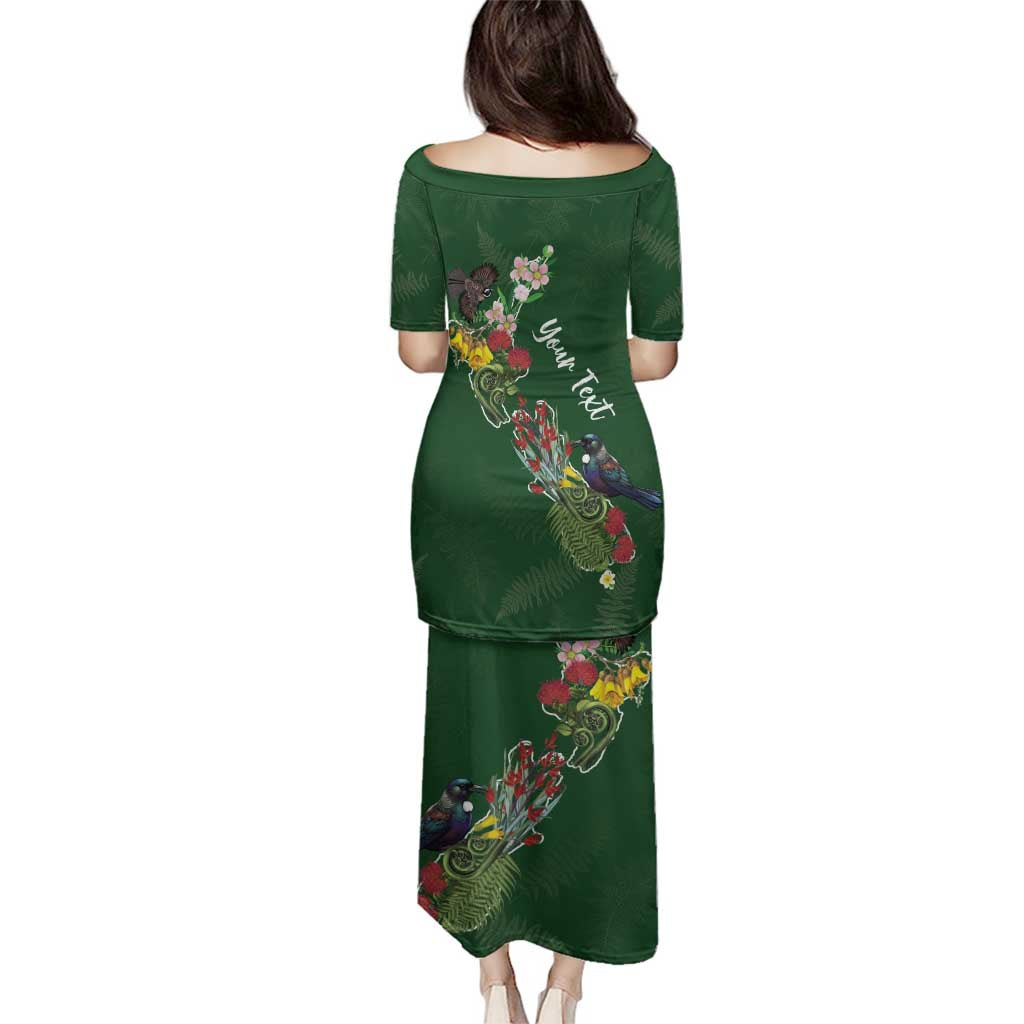 Kia Ora New Zealand Floral Personalized Family Matching Puletasi and Hawaiian Shirt Sage Green - Polynesian Pride