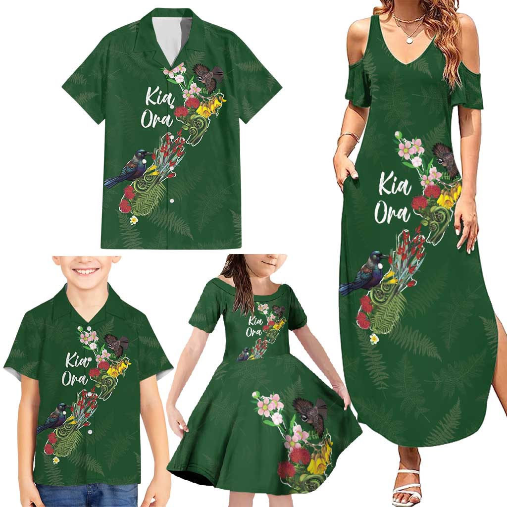 Kia Ora New Zealand Floral Personalized Family Matching Summer Maxi Dress and Hawaiian Shirt Sage Green - Polynesian Pride