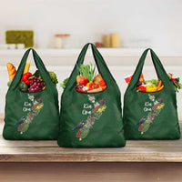 Kia Ora New Zealand Floral Grocery Bag Sage Green - Polynesian Pride