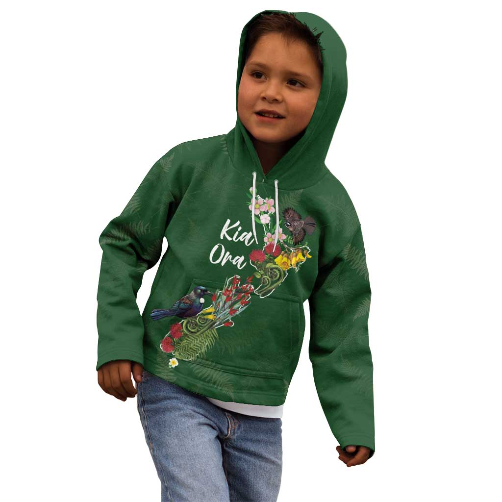 Kia Ora New Zealand Floral Personalized Kid Hoodie Sage Green - Polynesian Pride