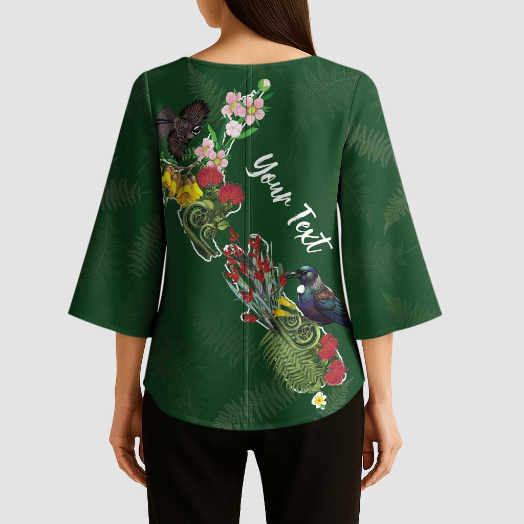 Kia Ora New Zealand Floral Personalized Kimono Sleeve Blouse Sage Green - Polynesian Pride