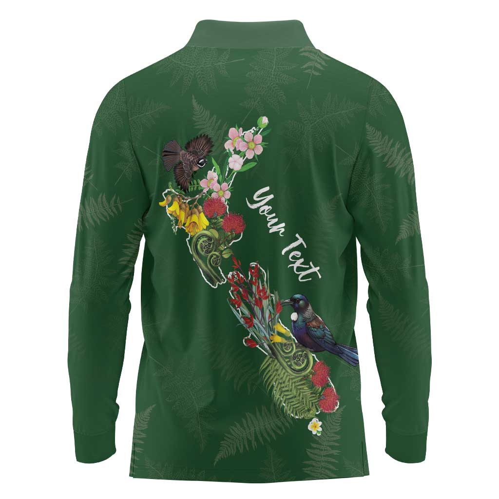 Kia Ora New Zealand Floral Personalized Long Sleeve Polo Shirt Sage Green - Polynesian Pride
