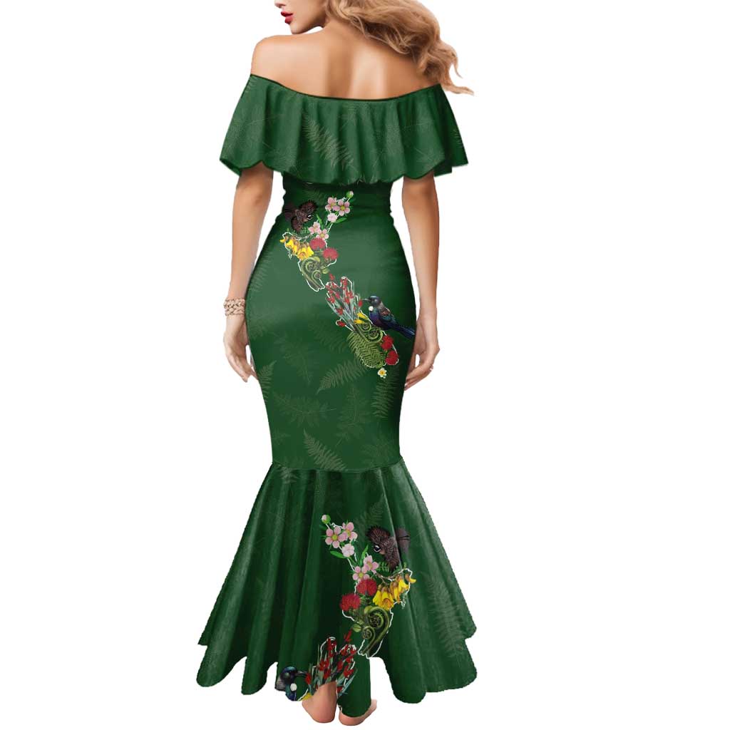 Kia Ora New Zealand Floral Personalized Mermaid Dress Sage Green - Polynesian Pride