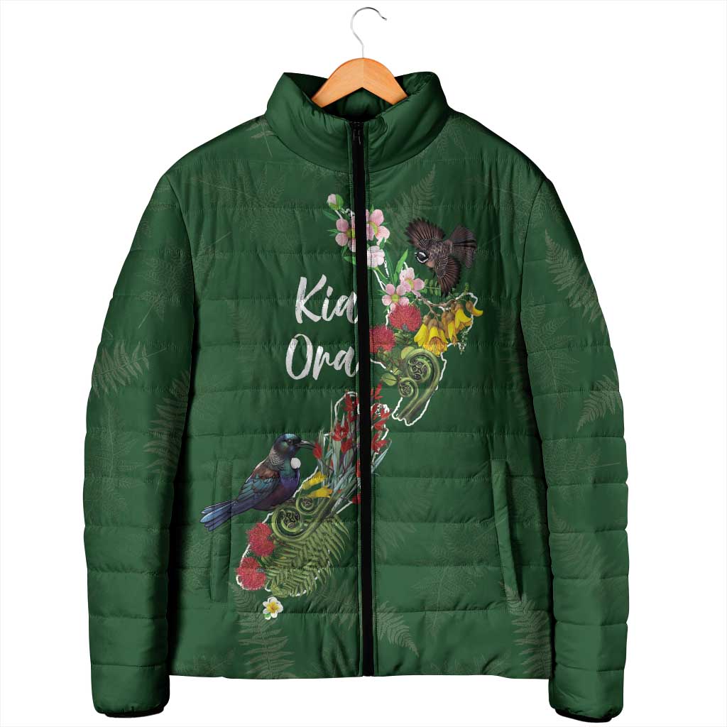 Kia Ora New Zealand Floral Personalized Padded Jacket Sage Green - Polynesian Pride