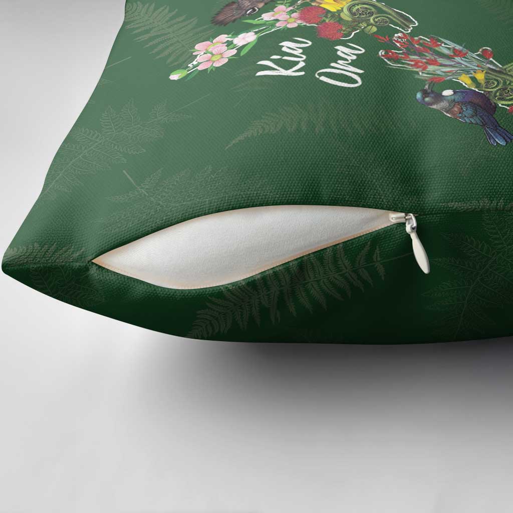 Kia Ora New Zealand Floral Pillow Cover Sage Green - Polynesian Pride