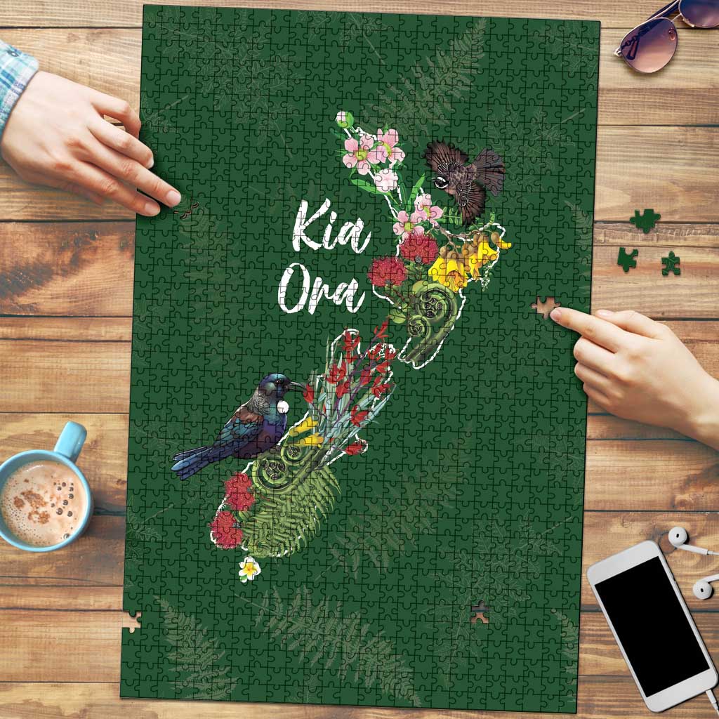 Kia Ora New Zealand Floral Puzzle Sage Green - Polynesian Pride