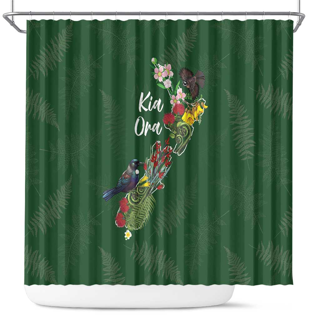 Kia Ora New Zealand Floral Shower Curtain Sage Green - Polynesian Pride