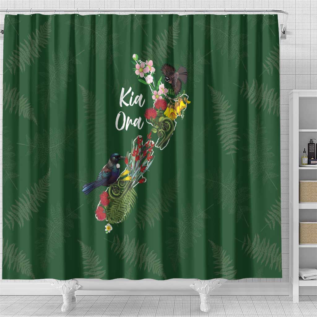 Kia Ora New Zealand Floral Shower Curtain Sage Green - Polynesian Pride