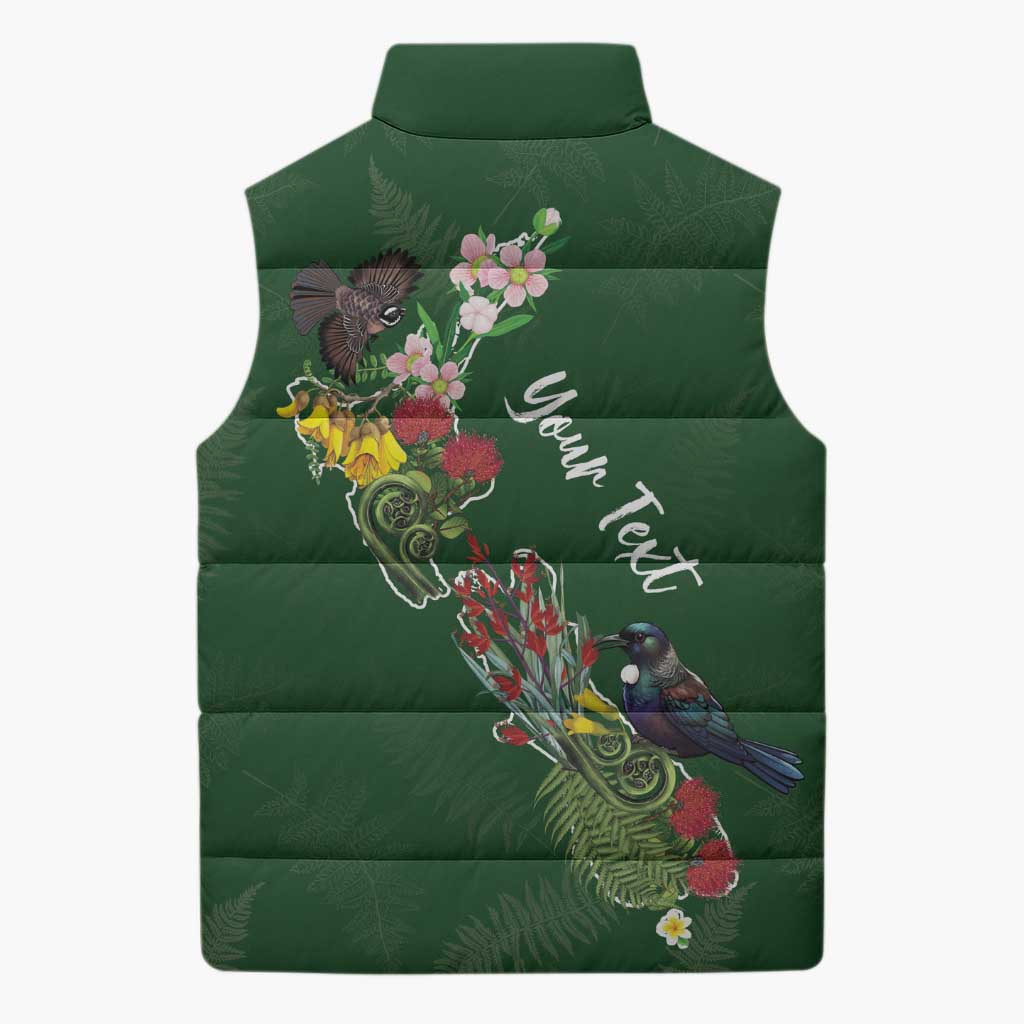Kia Ora New Zealand Floral Personalized Sleeveless Puffer Jacket Sage Green - Polynesian Pride
