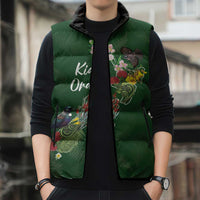 Kia Ora New Zealand Floral Personalized Sleeveless Puffer Jacket Sage Green - Polynesian Pride