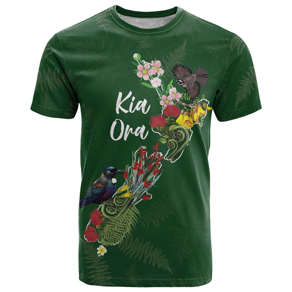 Kia Ora New Zealand Floral Personalized T Shirt Sage Green - Polynesian Pride