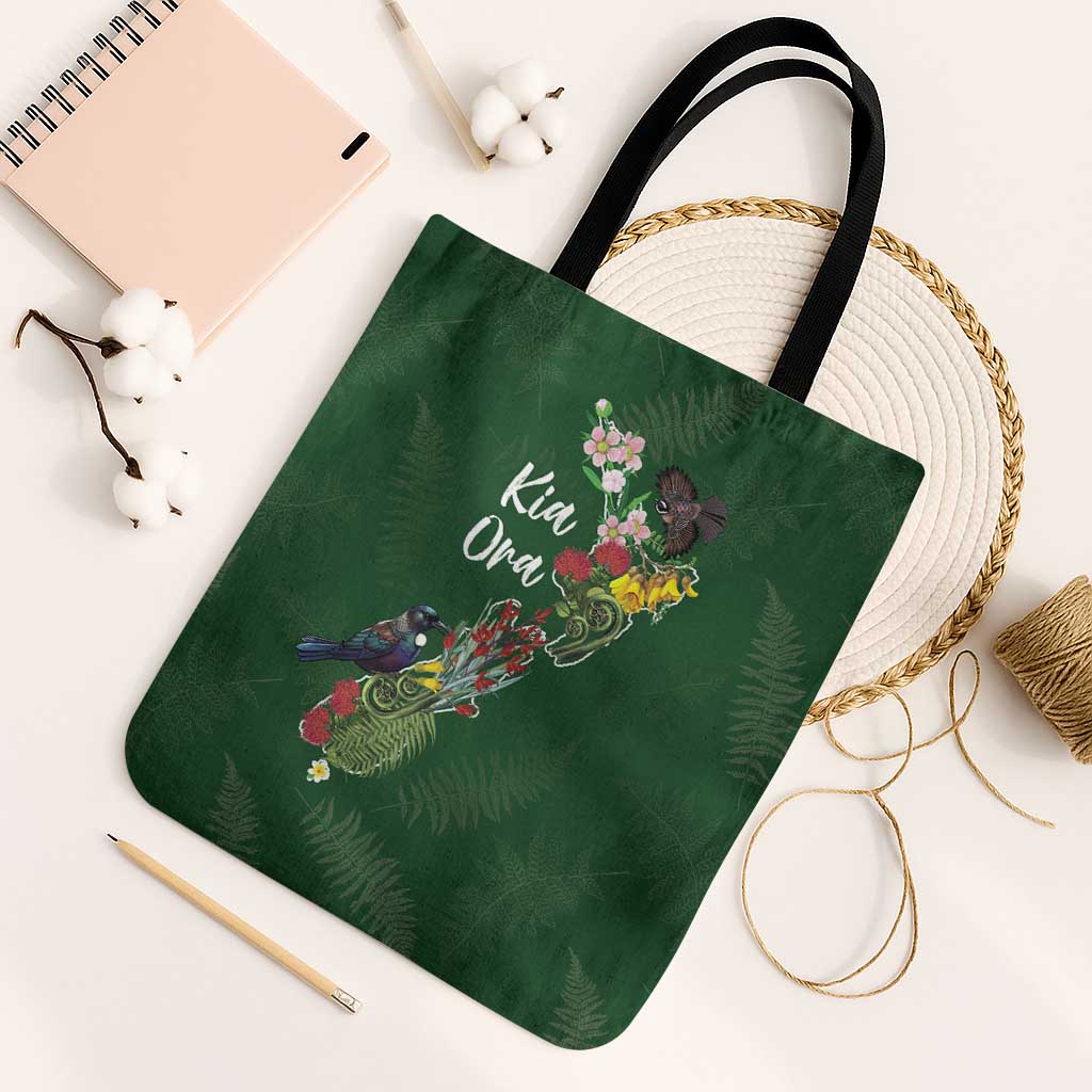 Kia Ora New Zealand Floral Tote Bag Sage Green - Polynesian Pride