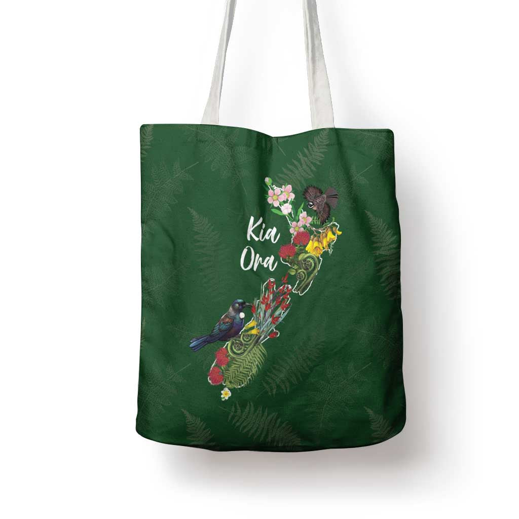Kia Ora New Zealand Floral Tote Bag Sage Green - Polynesian Pride