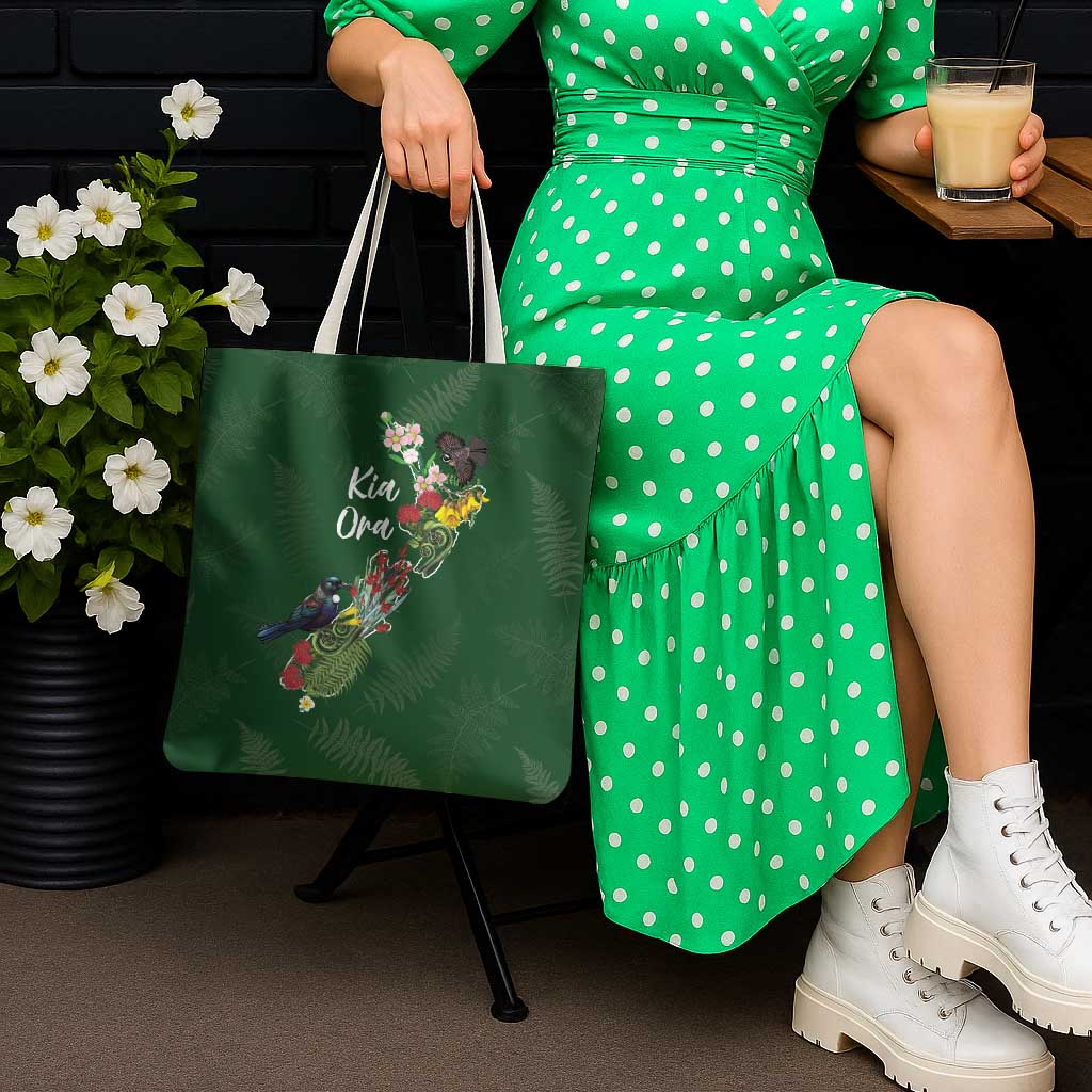 Kia Ora New Zealand Floral Tote Bag Sage Green - Polynesian Pride