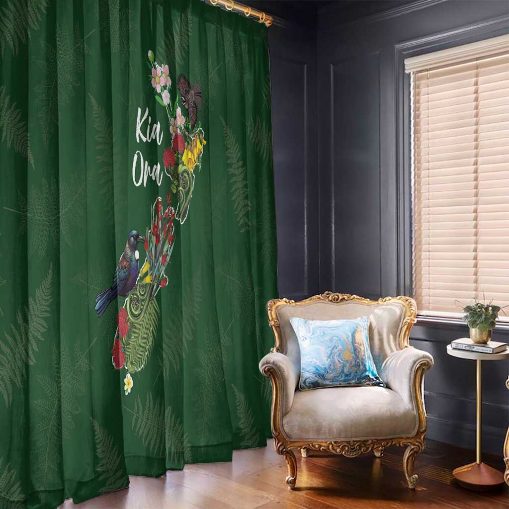 Kia Ora New Zealand Floral Window Curtain Sage Green - Polynesian Pride