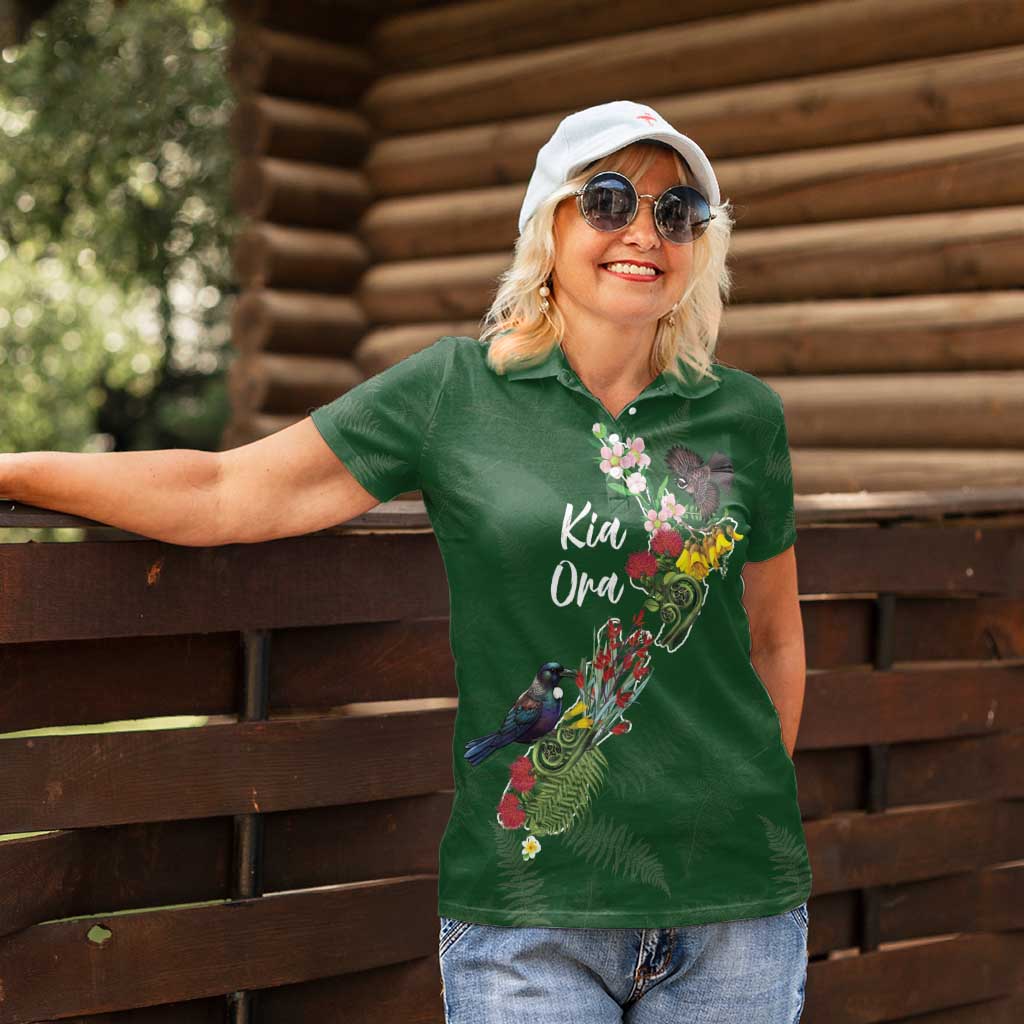 Kia Ora New Zealand Floral Personalized Women Polo Shirt Sage Green - Polynesian Pride