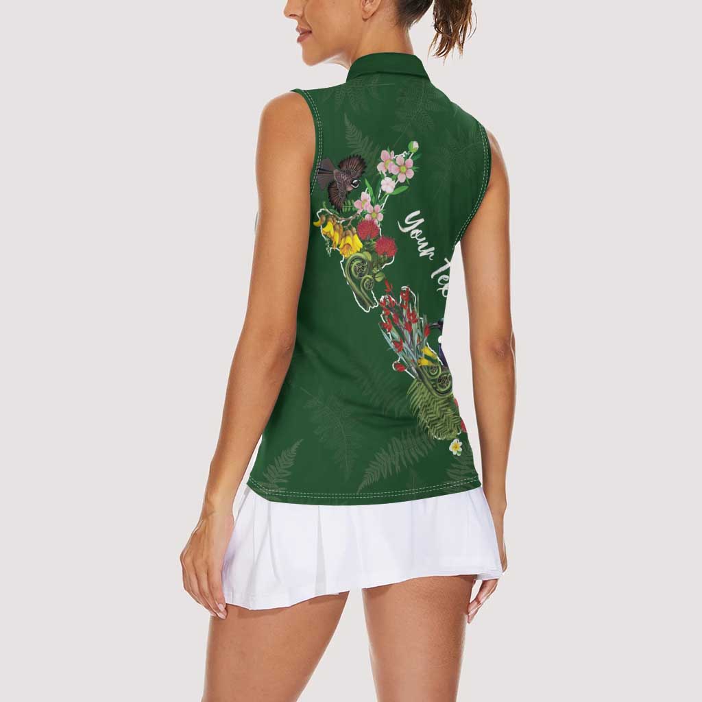 Kia Ora New Zealand Floral Personalized Women Sleeveless Polo Shirt Sage Green - Polynesian Pride