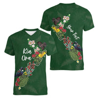 Kia Ora New Zealand Floral Personalized Women V-Neck T-Shirt Sage Green - Polynesian Pride