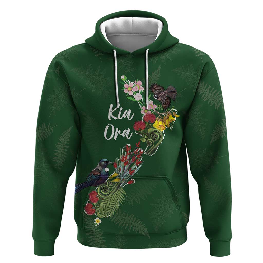 Kia Ora New Zealand Floral Personalized Zip Hoodie Sage Green - Polynesian Pride