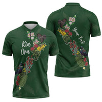 Kia Ora New Zealand Floral Personalized Zipper Polo Shirt Sage Green - Polynesian Pride