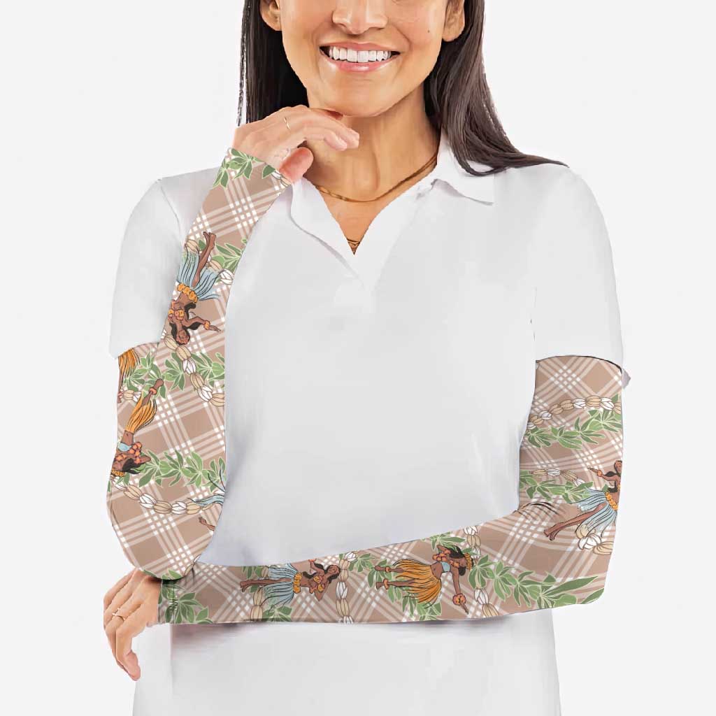 Beige Palaka Hula Girls Seamless Hawaii Aloha Arm Sleeves LT7 - Polynesian Pride