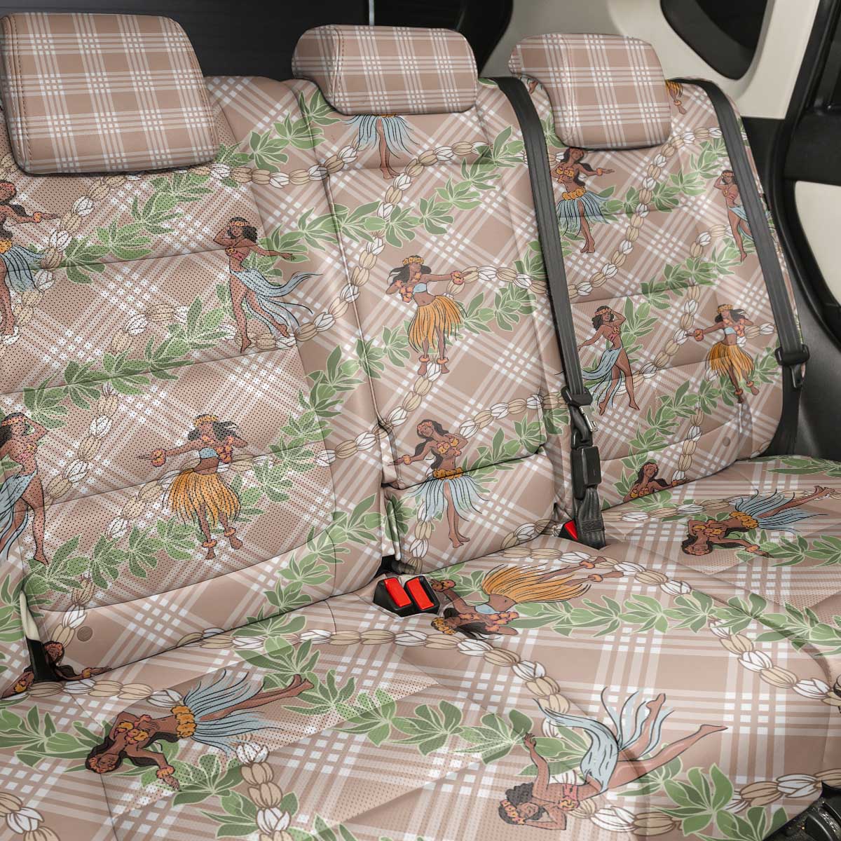 Beige Palaka Hula Girls Seamless Hawaii Aloha Back Car Seat Cover - Polynesian Pride