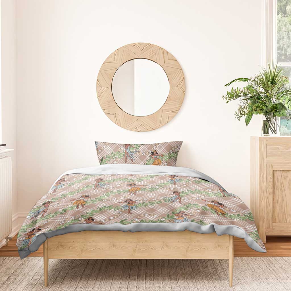 Beige Palaka Hula Girls Seamless Hawaii Aloha Bedding Set - Polynesian Pride
