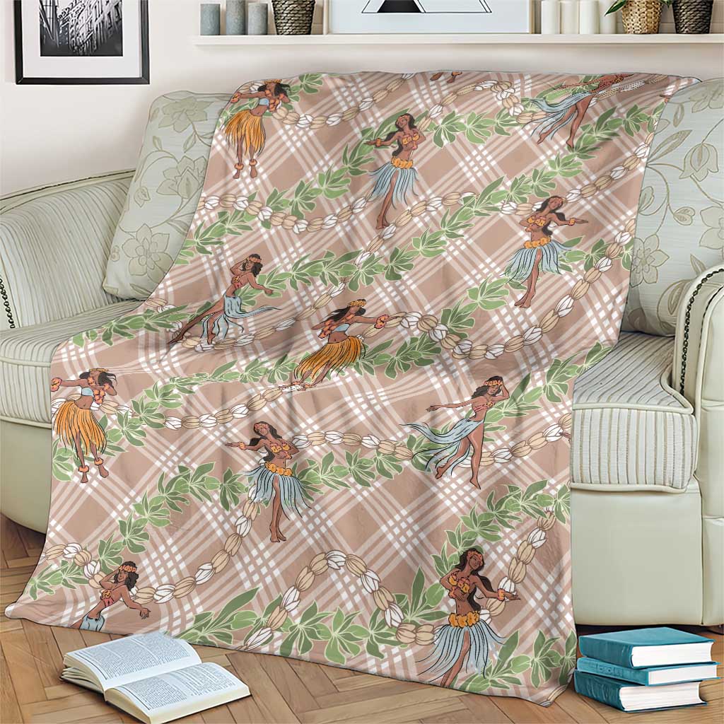 Beige Palaka Hula Girls Seamless Hawaii Aloha Blanket - Polynesian Pride