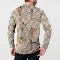 Beige Palaka Hula Girls Seamless Hawaii Aloha Button Sweatshirt - Polynesian Pride